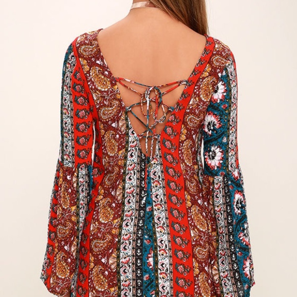 NWT Billabong Peasant Bohemian BOHO Open back patterned floral dress Small - Picture 5 of 9